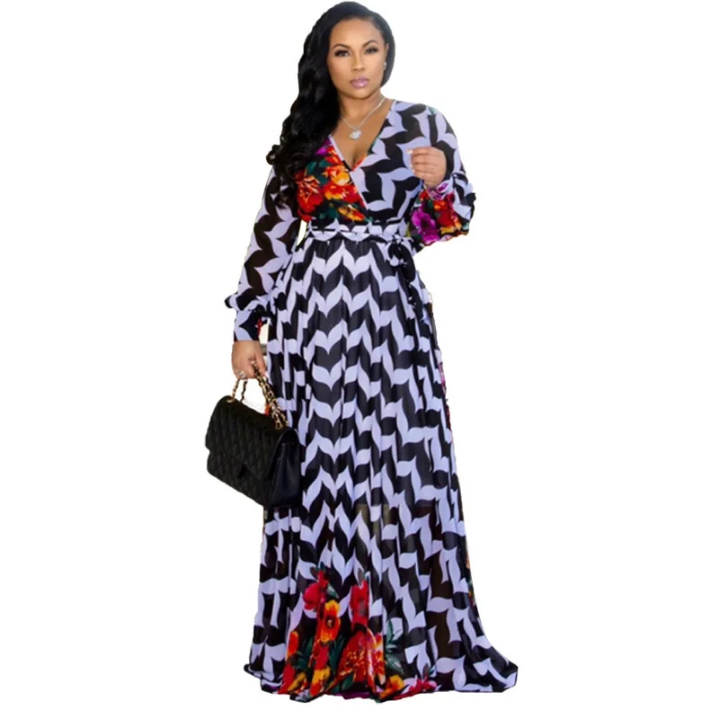 Chiffon printed loose dress large size new women's summer long chiffon dress ladies casual beach long sleeve V-neck belt dress
Chiffon printed loose dress large size new women's summer long chiffon dress ladies casual beach long sleeve V-neck belt dress