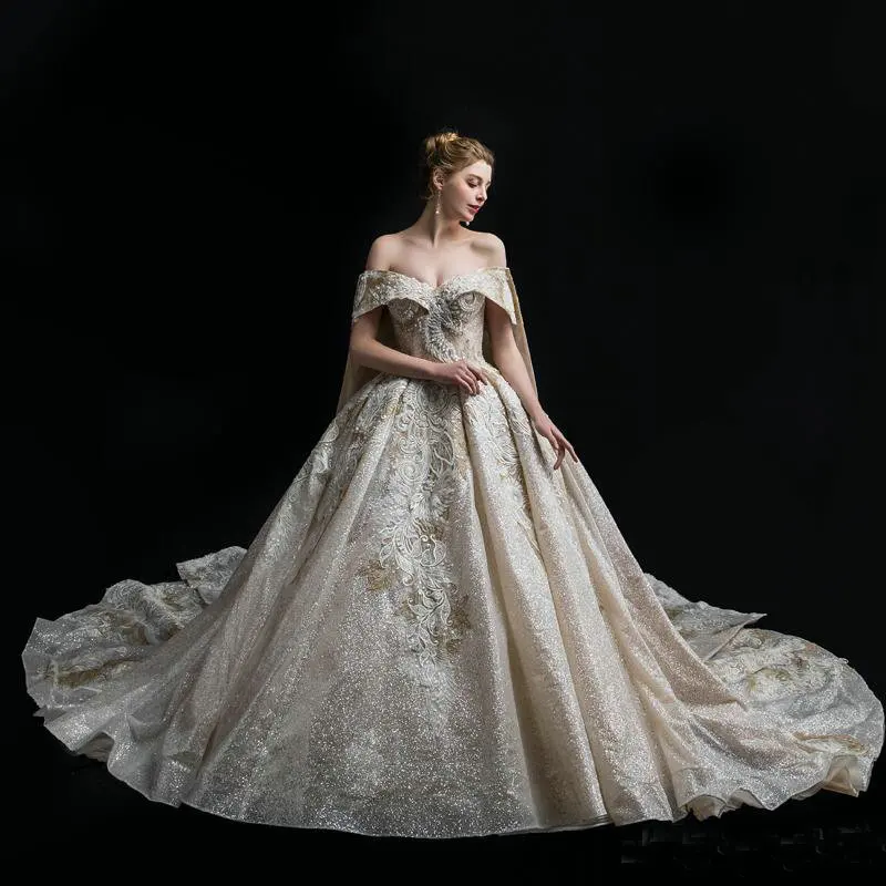 Amanda Design New Arrival Off Shoulder Sparkly Bling Bling Lace Luxury Wedding Dress with Wraps
Amanda Design New Arrival Off Shoulder Sparkly Bling Bling Lace Luxury Wedding Dress with Wraps