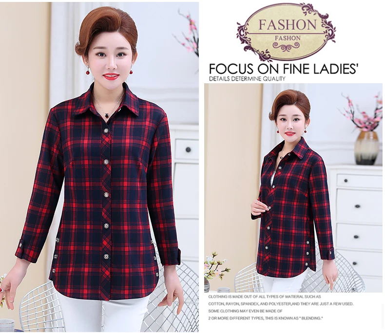 Woman Casual Shirt Red Green Plaid Pattern Blouse Female Check Print Cotton Tops Women Leisure Long Sleeve Button Front Shirts (8)
