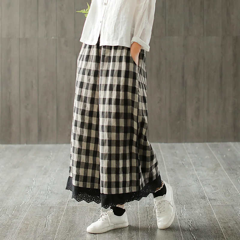 Spring Summer New Literary Plaid Wide Leg Pants Lace Loose Literary Retro Plus Size Female Casual Trousers
Spring Summer New Literary Plaid Wide Leg Pants Lace Loose Literary Retro Plus Size Female Casual Trousers