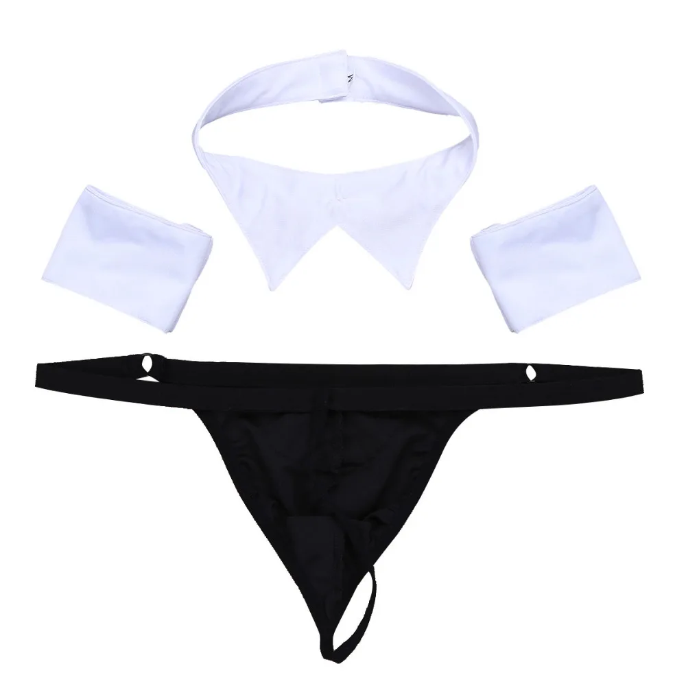 Yartina Mens Waiter Tuxedo Lingerie Set G-String Thong Underwear Roleplay Gentleman Outfits