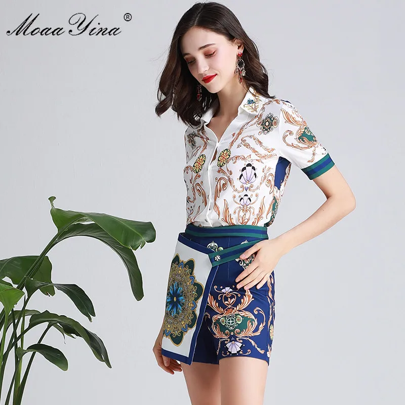 MoaaYina Fashion Designer Set Spring Summer Women Short sleeve Beading Floral-Print Elegant Shirt Tops+Shorts Two-piece suit
MoaaYina Fashion Designer Set Spring Summer Women Short sleeve Beading Floral-Print Elegant Shirt Tops+Shorts Two-piece suit