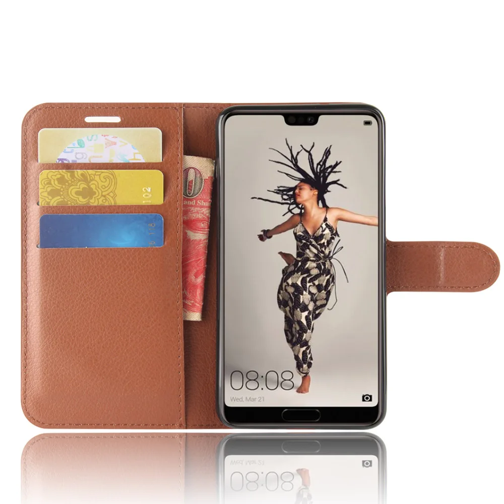 

P20 Case for Huawei P20 Cover Wallet Card Stent Lichee Pattern Flip Leather Protect Cases black P 20 for Huawei-P20