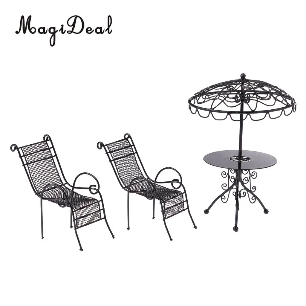 1/12 Scale Dollhouse Miniature Table Chairs Set Outdoor Garden Yard Scene Model Toy Furniture Decoration Accessory