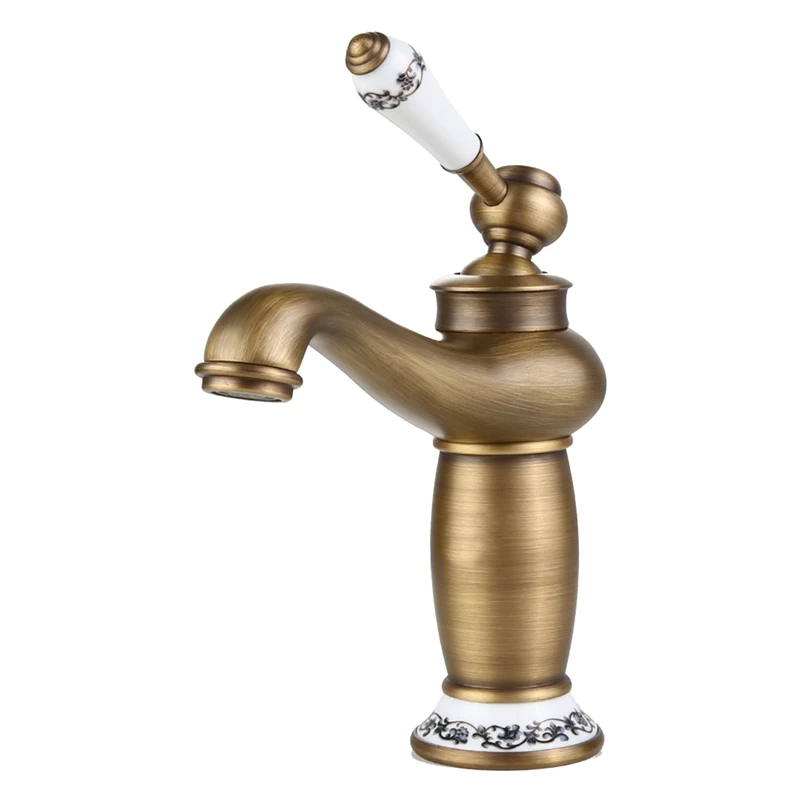 Kitchen faucet Retro Brass Single Lever & Ceramic Sink Faucet with Water Inlet for Bathtub Bathroom (Brass) | Обустройство дома