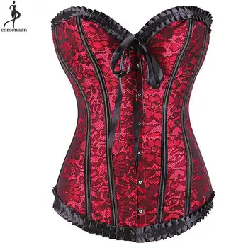 

Wholesale Price Corset Ruffles Trim Corsets Overbust Korset Elastic Boned Bustier Floral Busk Gorset Waist Slimming Cincher Sexy