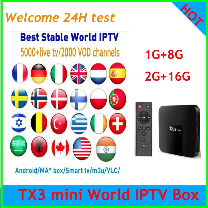 TX3 mini World 2G 16G France IPTV Box Arabic Europe Sweden Spain Canada Netherlands UK USA IPTV Subscription Android TV Box
TX3 mini World 2G 16G France IPTV Box Arabic Europe Sweden Spain Canada Netherlands UK USA IPTV Subscription Android TV Box