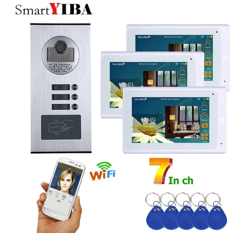 SmartYIBA RFID брелоки 3 единицы квартира WiFi видео дверной телефон домофон системы