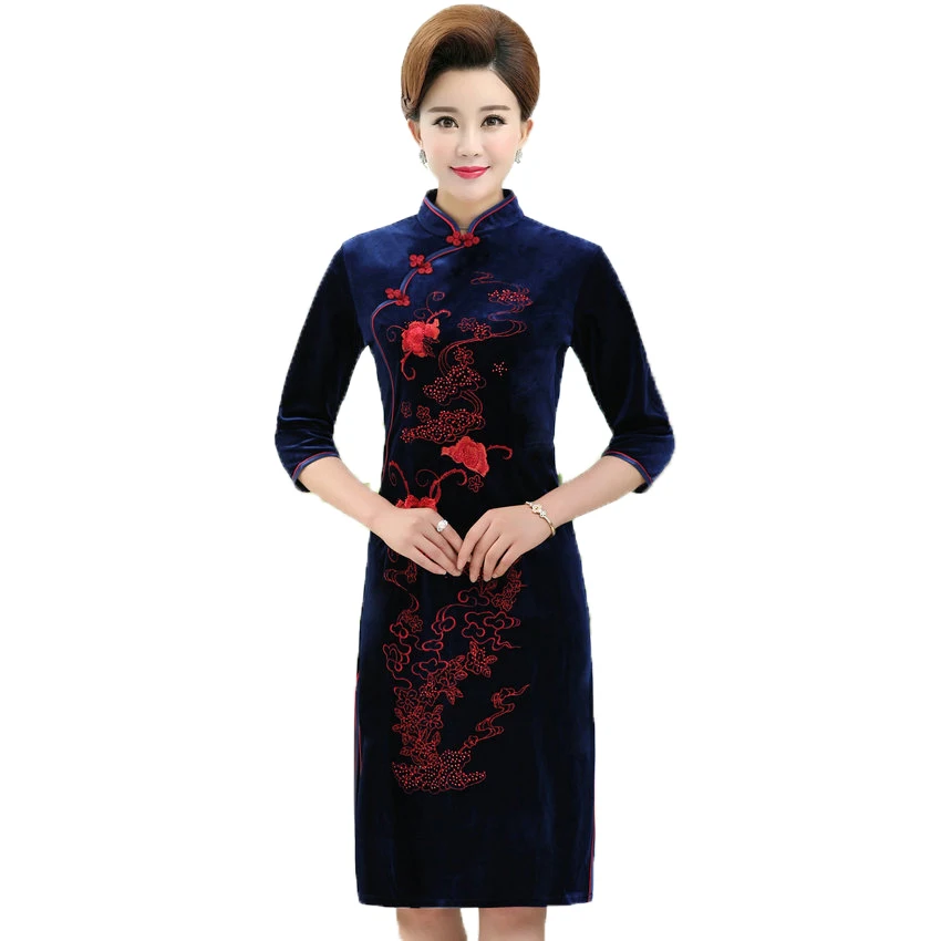 Woman Elegant Velvet Dress Mandarin Collar Slim Fit Velour Dresses Chinese Women Oriental Cheongsam Robe Sequined Dress Vintage
Woman Elegant Velvet Dress Mandarin Collar Slim Fit Velour Dresses Chinese Women Oriental Cheongsam Robe Sequined Dress Vintage