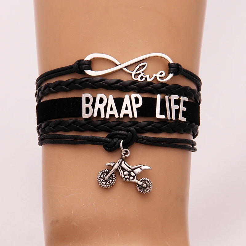 (10pcs/lot) Infinity Love BRAAP LIFE Bracelet Motorcycle Pendant Black Leather Rope Wrap Bracelets & Bangles Women Men Jewelry
(10pcs/lot) Infinity Love BRAAP LIFE Bracelet Motorcycle Pendant Black Leather Rope Wrap Bracelets & Bangles Women Men Jewelry