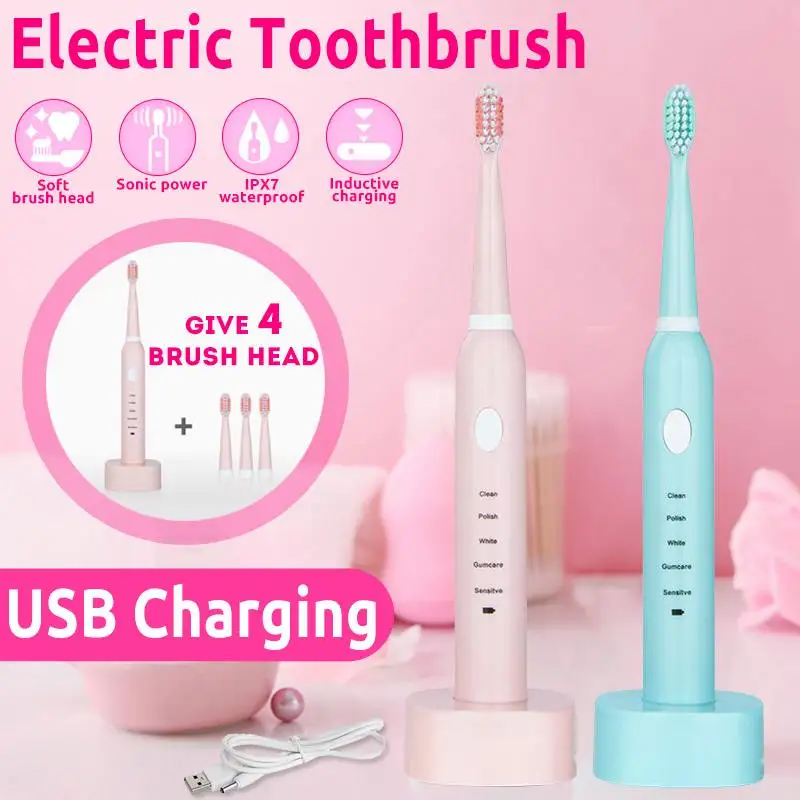 5 Gears Sonics Electric Toothbrush Adult Timer Brush USB Charging Base Electric Tooth Brushes with 3pc Replacement Brush Head 
5 Gears Sonics Electric Toothbrush Adult Timer Brush USB Charging Base Electric Tooth Brushes with 3pc Replacement Brush Head