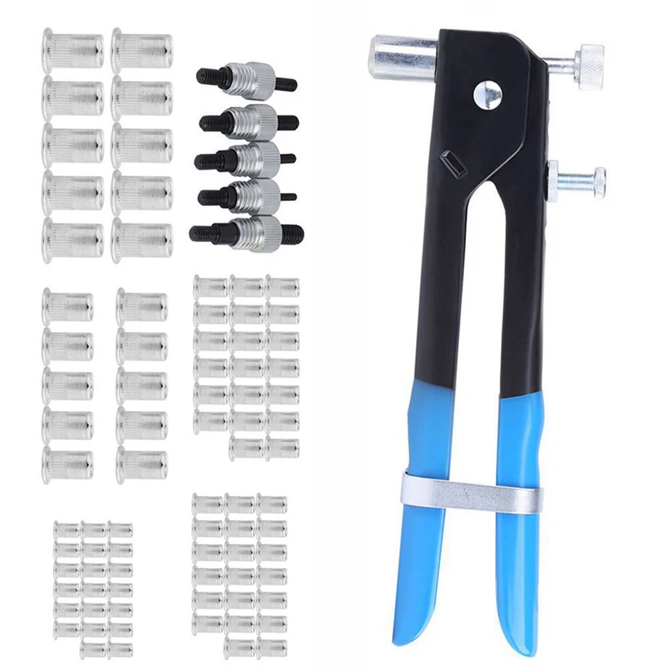 86pcs/Set Blind Riveter Gun Heavy Duty Nut Threaded Insert Hand Riveting Kit M3-M8 Rivet Nuts Nail Gun Household Repair Tools 
86pcs/Set Blind Riveter Gun Heavy Duty Nut Threaded Insert Hand Riveting Kit M3-M8 Rivet Nuts Nail Gun Household Repair Tools