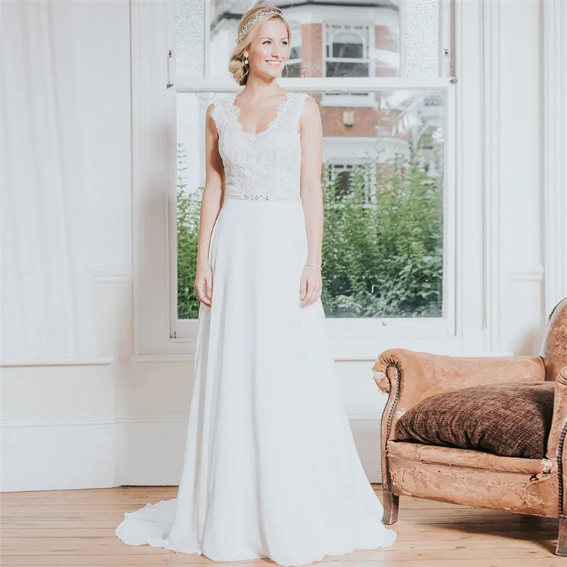 V-neck Chiffon Wedding Dress Lace Backless Crystal Beading A-line Long Wedding Dresses 2019 Sleeveless Vestidos De Novia Custom
V-neck Chiffon Wedding Dress Lace Backless Crystal Beading A-line Long Wedding Dresses 2019 Sleeveless Vestidos De Novia Custom