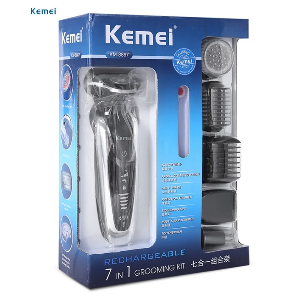 Kemei KM-8867 Rechargeable 3D Electric Shaver 7 in 1 Men's Beard Trimmer Razor for Men Shaving Machine Face Care
Kemei KM-8867 Rechargeable 3D Electric Shaver 7 in 1 Men's Beard Trimmer Razor for Men Shaving Machine Face Care