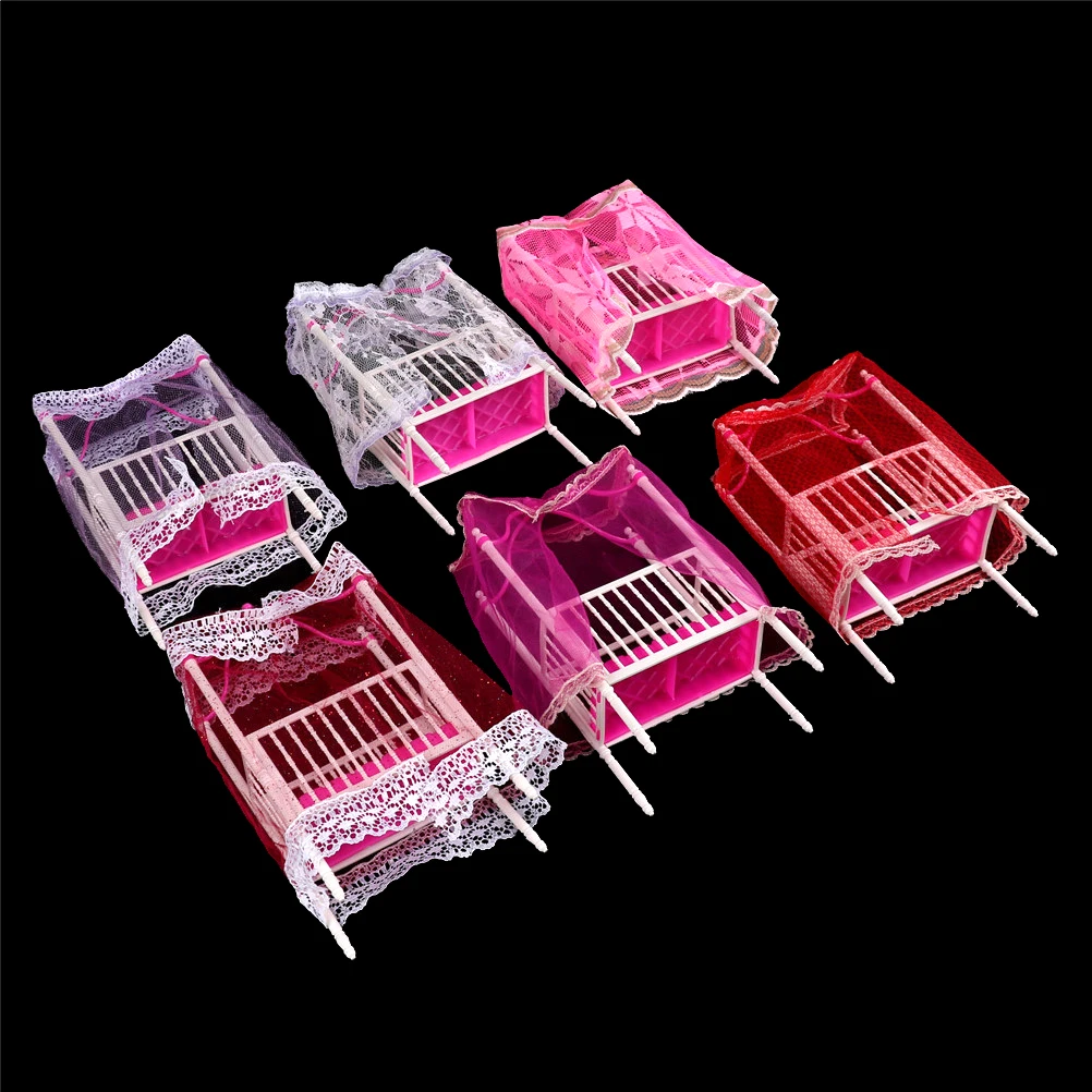 Розовая Мини кровать с кроватью для кукол кукольный домик мебель спальни розовая