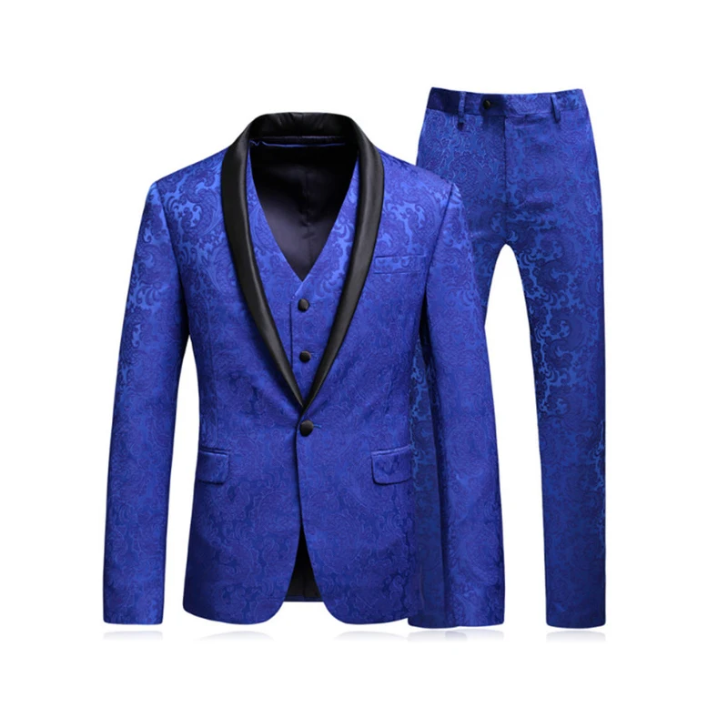 Men's Wedding suits Blue pattern with Black Shawl lapel High quality 3 Pieces Sets Customed Suits Slim Fit Groom Tuxedos Prom
Men's Wedding suits Blue pattern with Black Shawl lapel High quality 3 Pieces Sets Customed Suits Slim Fit Groom Tuxedos Prom