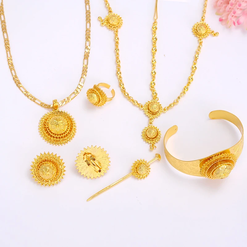 Bangrui Ethiopian wedding jewelry 24k Gold Color women jewelry hair chain/ hair stick/ pendant /bangle/earrings/rings
Bangrui Ethiopian wedding jewelry 24k Gold Color women jewelry hair chain/ hair stick/ pendant /bangle/earrings/rings