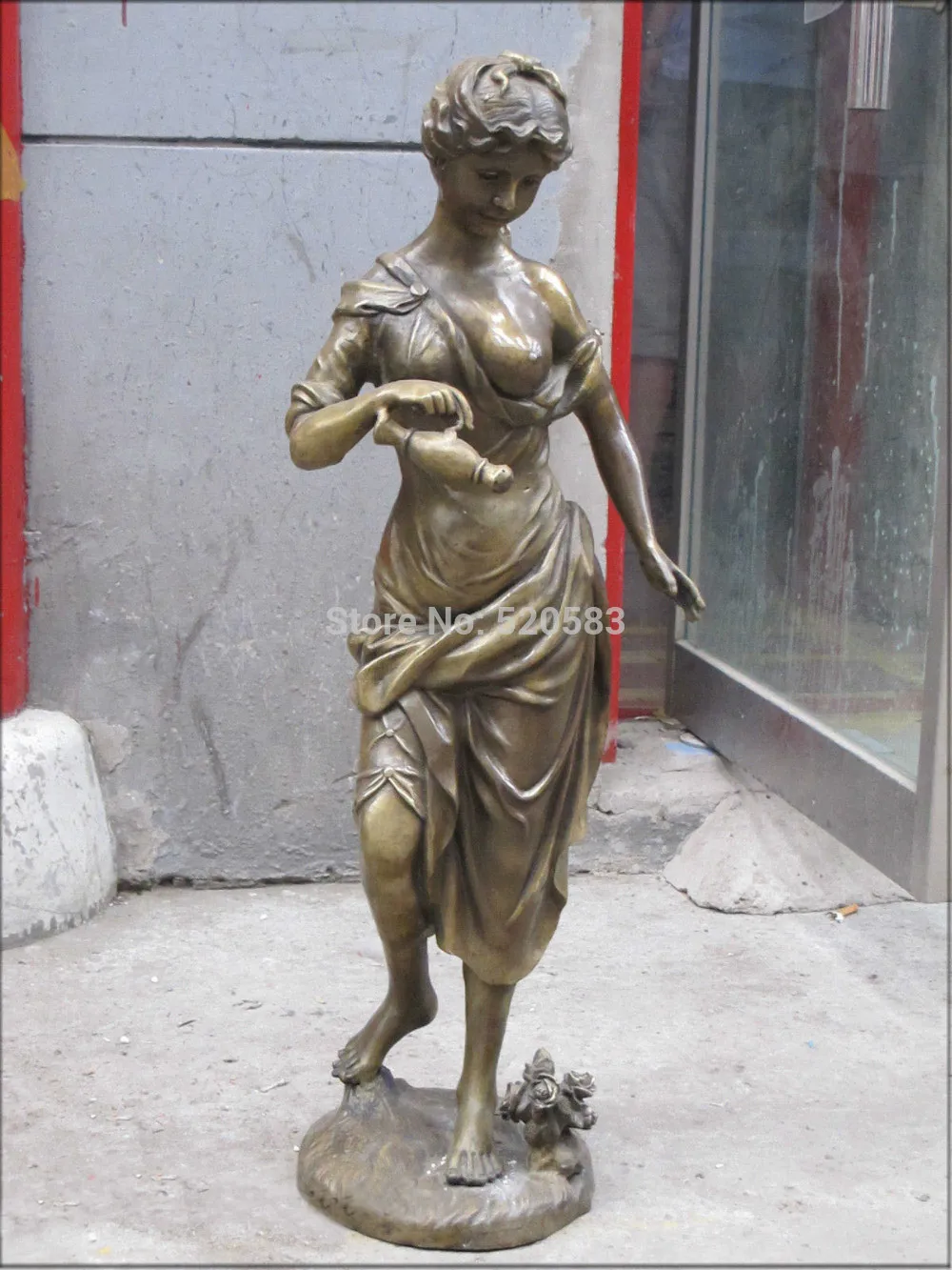 31"Western ART Bronze Sculpture Dress nude belle glamour water flower Beauty ST