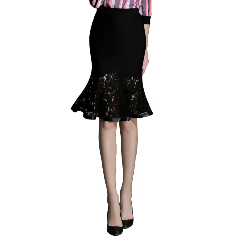 ElaCentelha Women's Lace Voile Mermaid Skirt Black Knee-Length