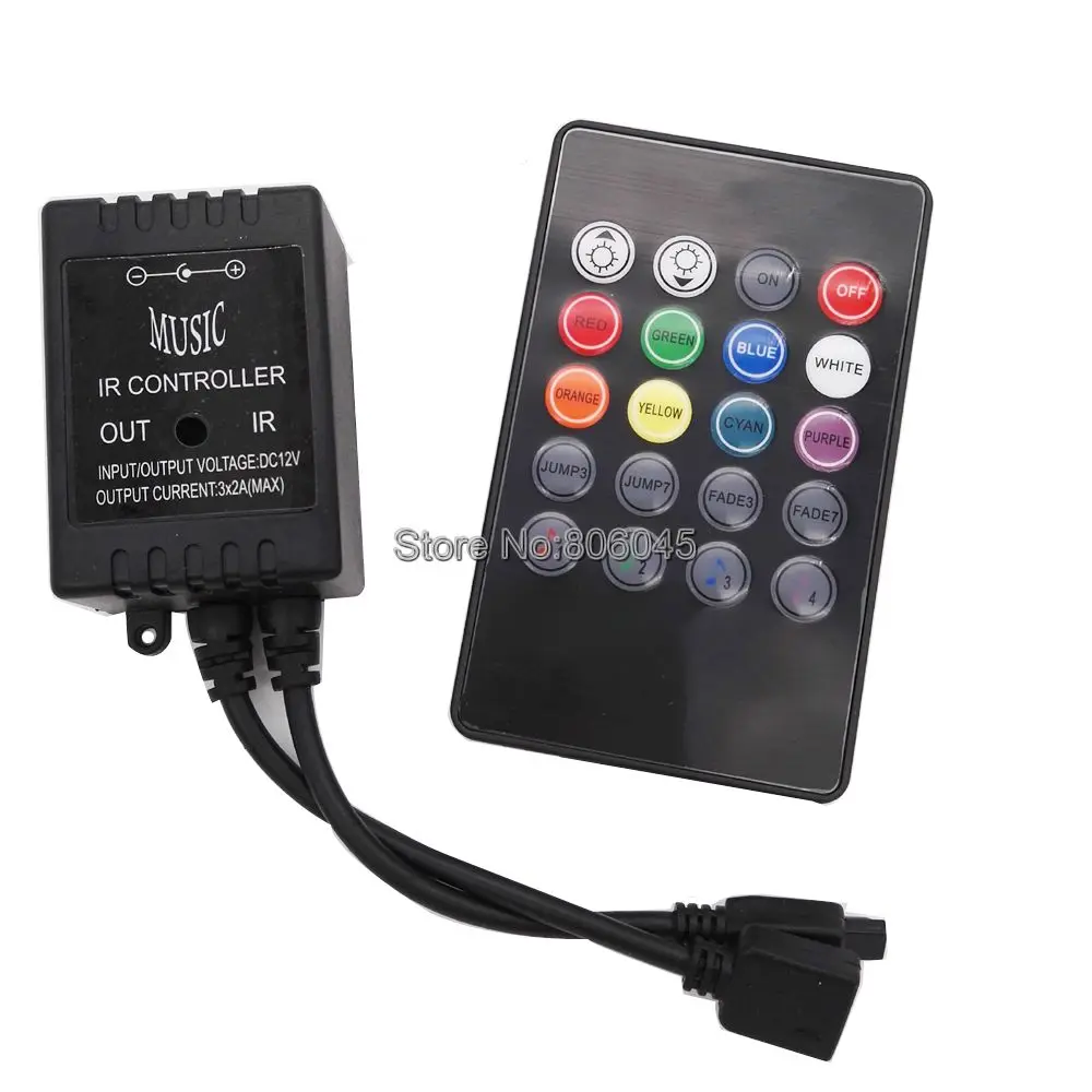DC12V 6A 3x2A Mini Music Sound Sensor LED RGB Controller with 20 Key IR Remote Blister Package for 3528 5050 RGB LED Strip Light
DC12V 6A 3x2A Mini Music Sound Sensor LED RGB Controller with 20 Key IR Remote Blister Package for 3528 5050 RGB LED Strip Light