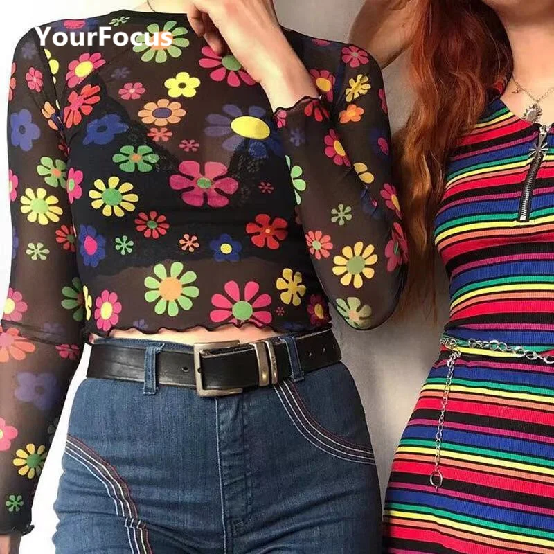 Harajuku vintage ins hot colorful floral pattern printting black crop short longsleeve mesh tshirts tee YQ-938
Harajuku vintage ins hot colorful floral pattern printting black crop short longsleeve mesh tshirts tee YQ-938