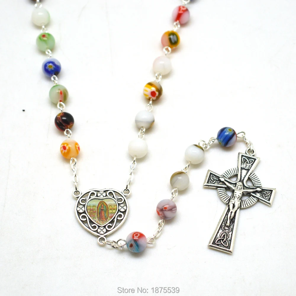 Jesus Christ Rosary Necklaces Colorful Glass 8 mm Bead Virgin Mary Our Lady of Guadalupe
Jesus Christ Rosary Necklaces Colorful Glass 8 mm Bead Virgin Mary Our Lady of Guadalupe