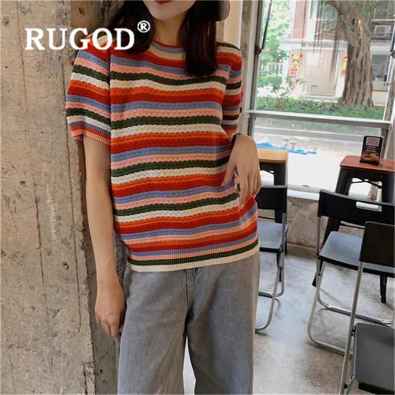RUGOD 2019 New knitting stripe tshirt women waist slim O neck summer magliette donna Korean version harajuku shirt
RUGOD 2019 New knitting stripe tshirt women waist slim O neck summer magliette donna Korean version harajuku shirt