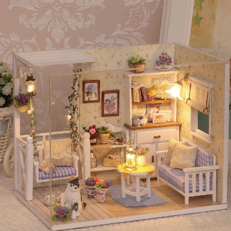 

Doll House Furniture Diy Miniature Dust Cover 3D Wooden Miniaturas Dollhouse Toys for Children Birthday Gifts Kitten Diary H013