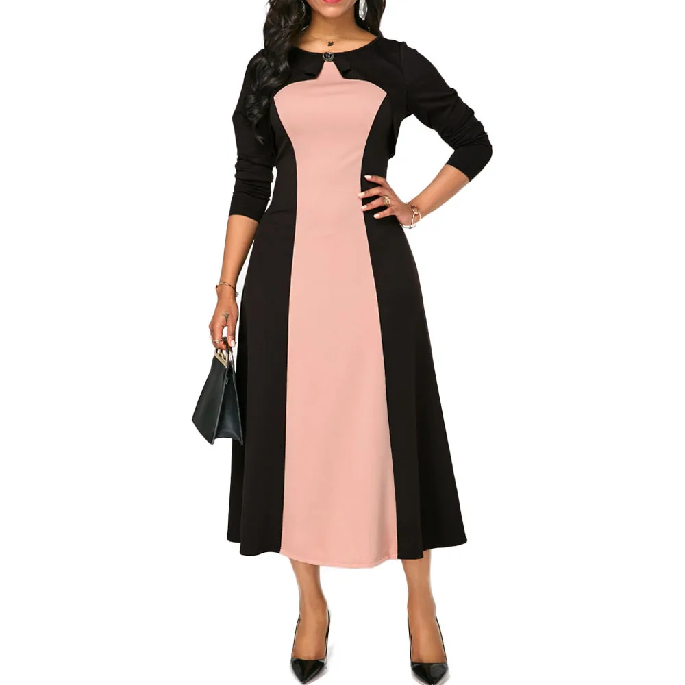Elegant Womens Dresses Spring Fall 2019 Contrast Color Patchwork Office Lady Business Work Formal Dress Evening Party Clothes
Elegant Womens Dresses Spring Fall 2019 Contrast Color Patchwork Office Lady Business Work Formal Dress Evening Party Clothes