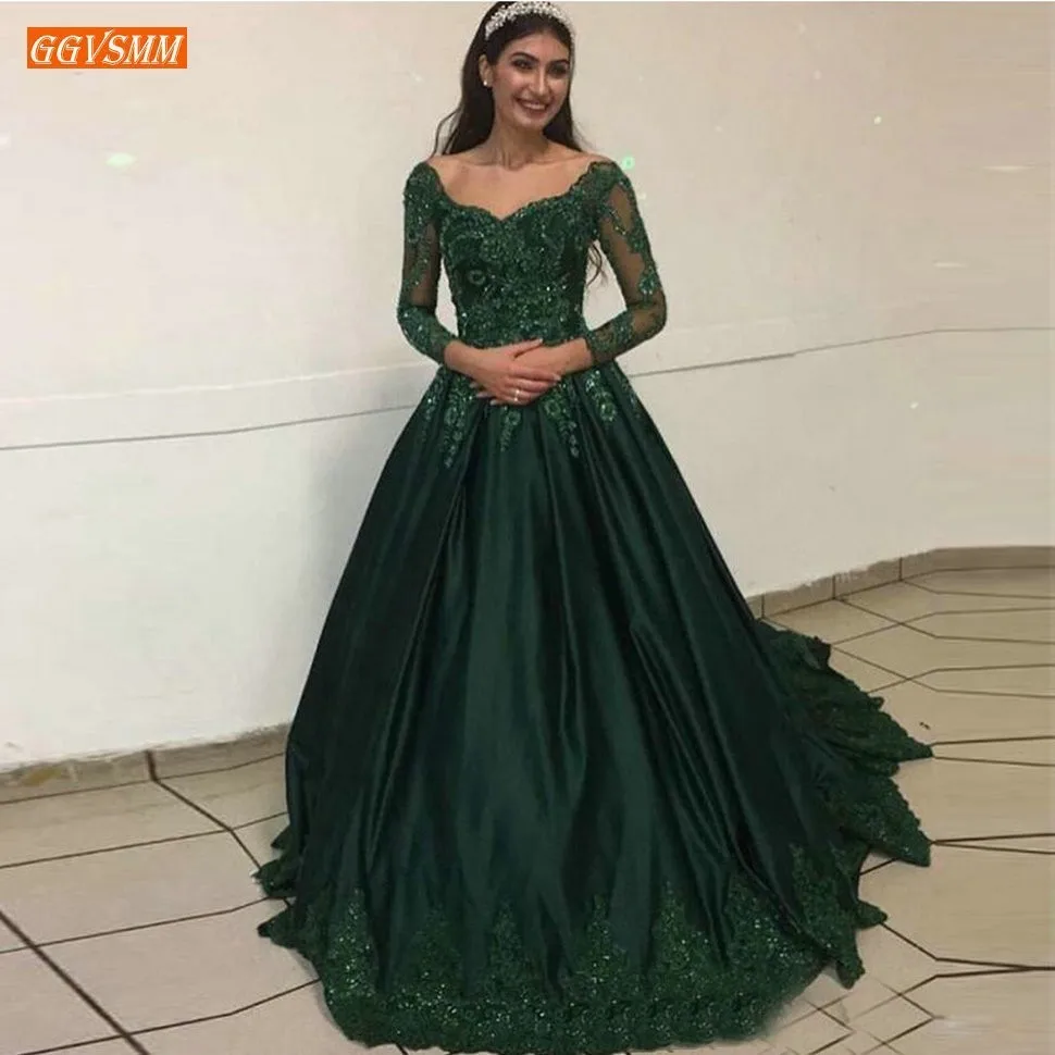 Luxury Dark Green Evening Dresses Long Sleeves Lace Appliques Satin Lady Evening Gowns 2020 Custom Made Women Formal Party Dress
Luxury Dark Green Evening Dresses Long Sleeves Lace Appliques Satin Lady Evening Gowns 2020 Custom Made Women Formal Party Dress
