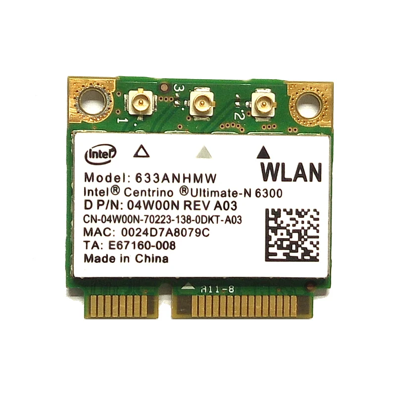 Intel Centrino Ultimate-N 6300 Half Mini PCI-E WiFi Card 04W00N 633ANHMW