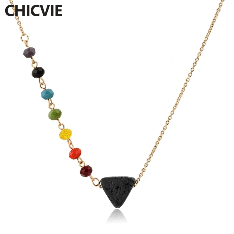 CHICVIE Colorful Charm Beaded Chakra Lava Stone Necklace Rainbow Beads Crystal Triangle Statement Pendant Necklaces SNE180025
CHICVIE Colorful Charm Beaded Chakra Lava Stone Necklace Rainbow Beads Crystal Triangle Statement Pendant Necklaces SNE180025