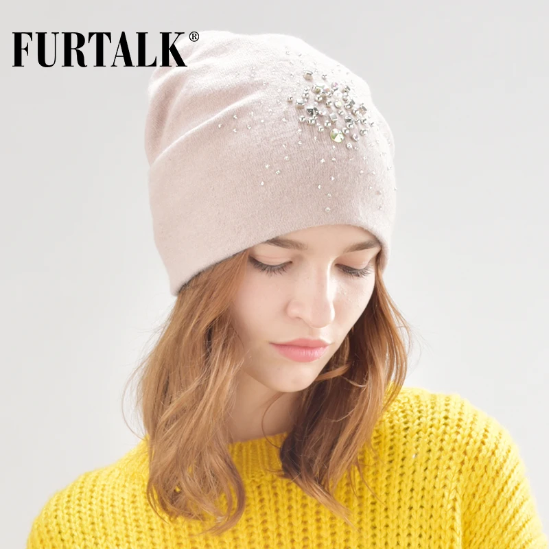 FURTALK Wool Beanie Hat for Women Winter Hats with Rhinestones Double Lining Knitted Slouchy Beanie Rabbit Fur Hat Cap for Lady
FURTALK Wool Beanie Hat for Women Winter Hats with Rhinestones Double Lining Knitted Slouchy Beanie Rabbit Fur Hat Cap for Lady