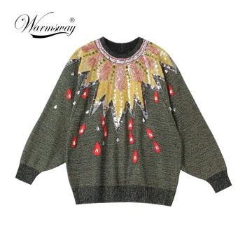 Exquisite beaded metal texture embroidered pullover sweater 2020 winter women's long-sleeved sweater C-028
Exquisite beaded metal texture embroidered pullover sweater 2020 winter women's long-sleeved sweater C-028