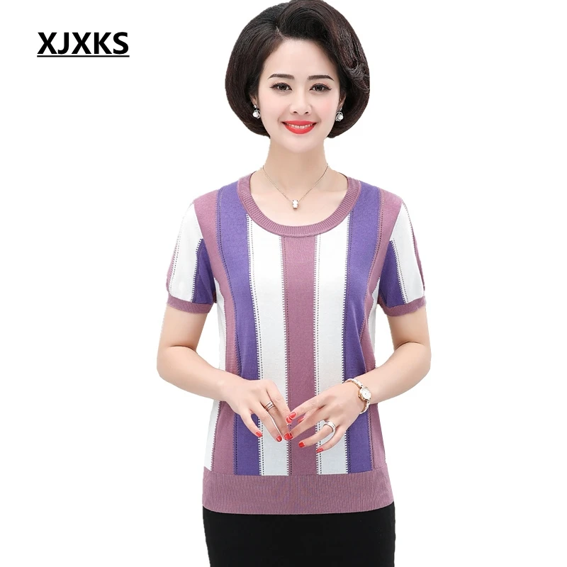 XJXKS Tops Tees With Small Hole Cool Women Short Sleeve Tee Shirts Elastic Knitted T Shirt Femme Big Size Summer Top
XJXKS Tops Tees With Small Hole Cool Women Short Sleeve Tee Shirts Elastic Knitted T Shirt Femme Big Size Summer Top