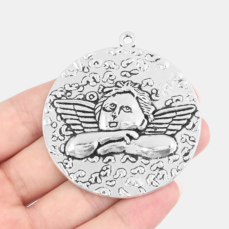 3pcs Antique Silver Round Pendants Craved Angel Wing DIY Jewellery Making Findings 58mm
3pcs Antique Silver Round Pendants Craved Angel Wing DIY Jewellery Making Findings 58mm