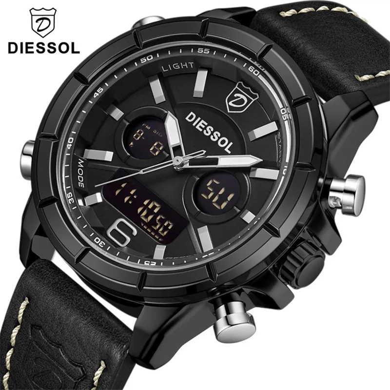 Mens Watches DIESSOL To Luxury Brand Men Leather Sports Watches Men's Quartz LED Digital Clock Waterproof Military Wrist Watch
Mens Watches DIESSOL To Luxury Brand Men Leather Sports Watches Men's Quartz LED Digital Clock Waterproof Military Wrist Watch