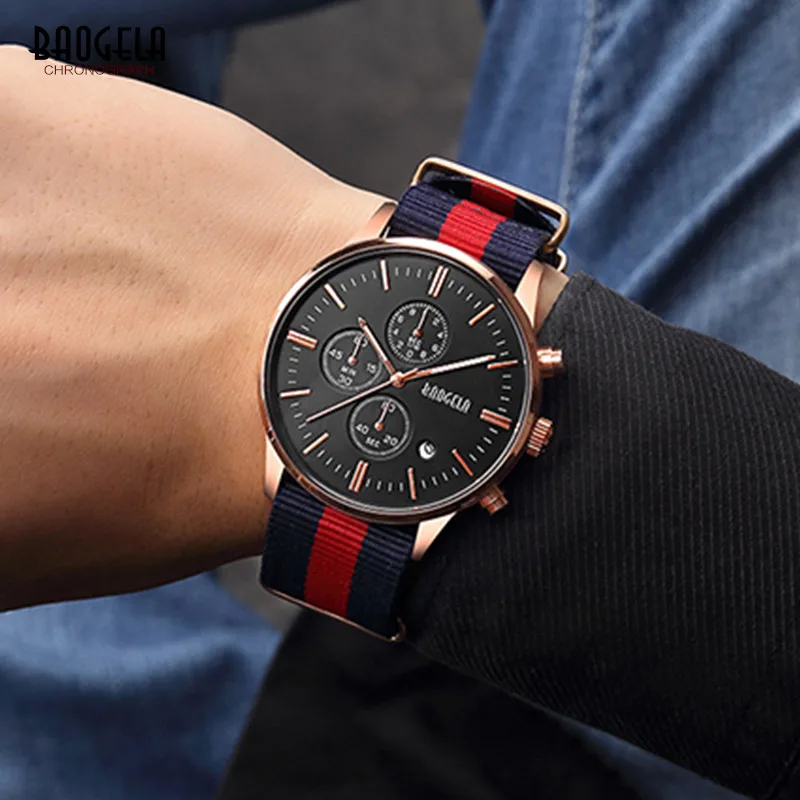BAOGELA Casual Chronograph Quartz Watches for Men Man's Fashion Analogue Wristwatch Canvas Nylon Strap Luminous Hands 1611LHL-MH
BAOGELA Casual Chronograph Quartz Watches for Men Man's Fashion Analogue Wristwatch Canvas Nylon Strap Luminous Hands 1611LHL-MH