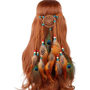 Hippie Bohemian Women Dreamcatcher Headband Indian Colored Beaded Artificial Peacock Feather Adjustable Cosplay Party Headpiece
Hippie Bohemian Women Dreamcatcher Headband Indian Colored Beaded Artificial Peacock Feather Adjustable Cosplay Party Headpiece