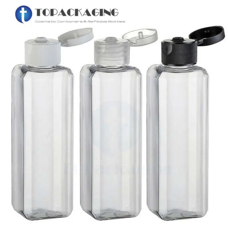 

30PCS/LOT-100ML Flip Screw Cap Bottle,Clear Plastic Cosmetic Container,Essence Oil Bottle,Empty Shampoo Sub-bottling,Square Type