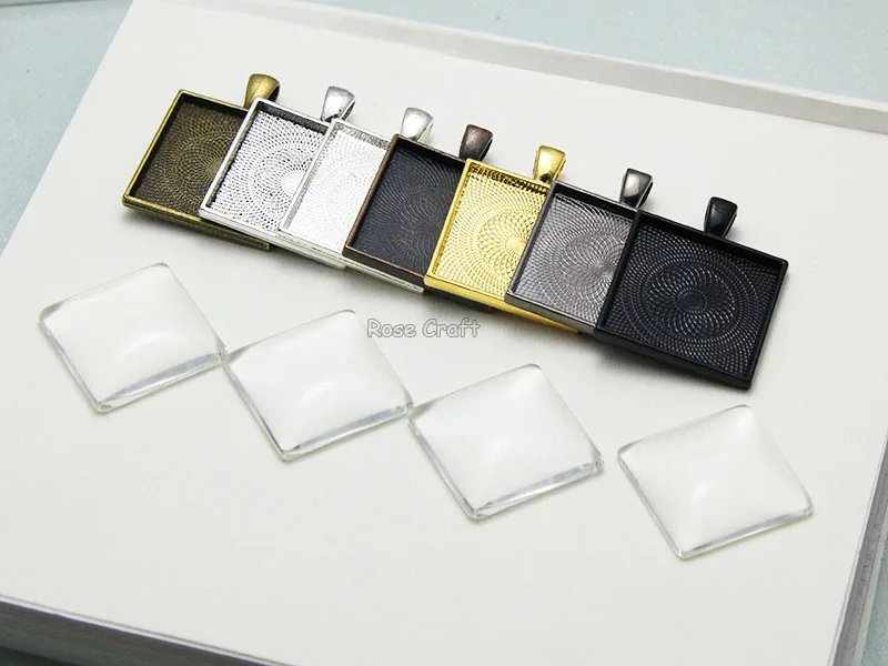 20pcs/lot Square Pendant Kits Setting 25mm Cabochon Blank Base Tray+25mm Square Clear Glass Cabochon Cameo Domed DIY Jewelry
20pcs/lot Square Pendant Kits Setting 25mm Cabochon Blank Base Tray+25mm Square Clear Glass Cabochon Cameo Domed DIY Jewelry
