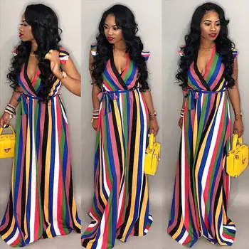 Fashion Sexy Rainbow Striped Print V Neck Sleeveless Strapless Bandage Women Long Maxi Dresses
Fashion Sexy Rainbow Striped Print V Neck Sleeveless Strapless Bandage Women Long Maxi Dresses