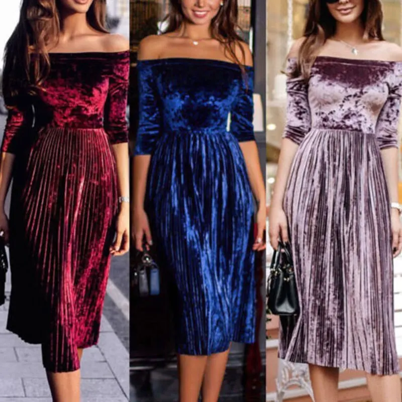 Women's Velvet Dresses Off-Shoulder Casual Mid Sleeve Evening Party Long Dresses Women's Clothes
Women's Velvet Dresses Off-Shoulder Casual Mid Sleeve Evening Party Long Dresses Women's Clothes