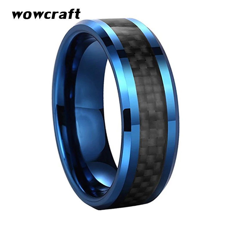8mm Tungsten Carbide Ring for Men Women Black Carbon Fiber Inlay Beveled Blue Wedding Band Polished Finish with Comfort Fit
8mm Tungsten Carbide Ring for Men Women Black Carbon Fiber Inlay Beveled Blue Wedding Band Polished Finish with Comfort Fit
