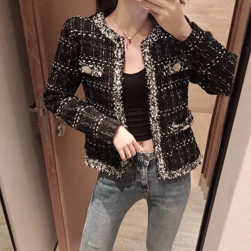 New Womens Black Tweed Jackets Plaid Coats Autumn Small Fragrance Long Sleeve Elegant Tassel Jackets Open Stitch Coats Outerwear
New Womens Black Tweed Jackets Plaid Coats Autumn Small Fragrance Long Sleeve Elegant Tassel Jackets Open Stitch Coats Outerwear