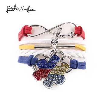 Little MingLou Infinity Love Hope Autism Awareness Bracelet Rhinestone Puzzle Piece Charm men wrap bracelets & bangles for women