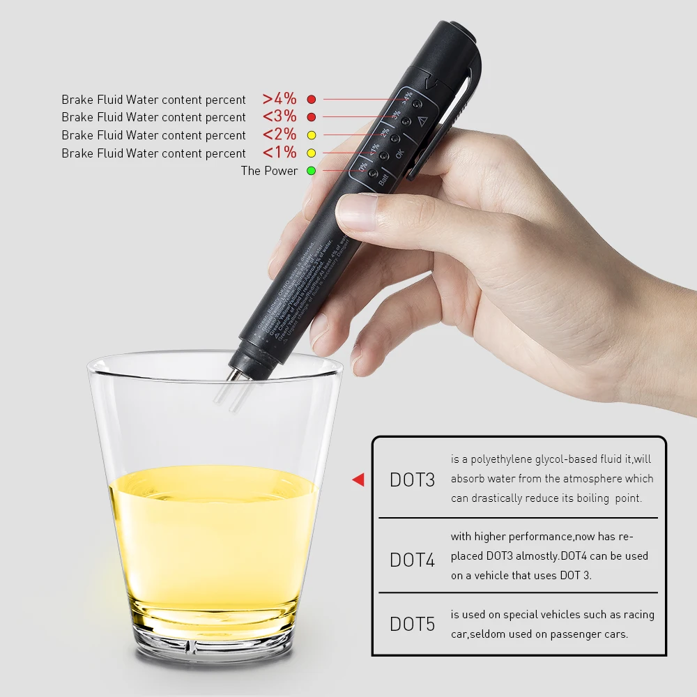 Ручка тестер тормозной жидкости 5 светодиодный для DOT3/DOT4 точный ручка проверки