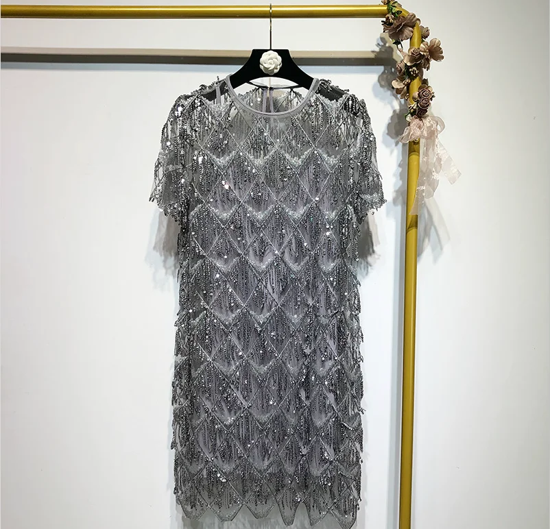 2019 Summer Women Dress Fashion O-neck Mesh Sequined Tassel Dress Women Loose Short Sleeve Bling Sexy Dress
2019 Summer Women Dress Fashion O-neck Mesh Sequined Tassel Dress Women Loose Short Sleeve Bling Sexy Dress