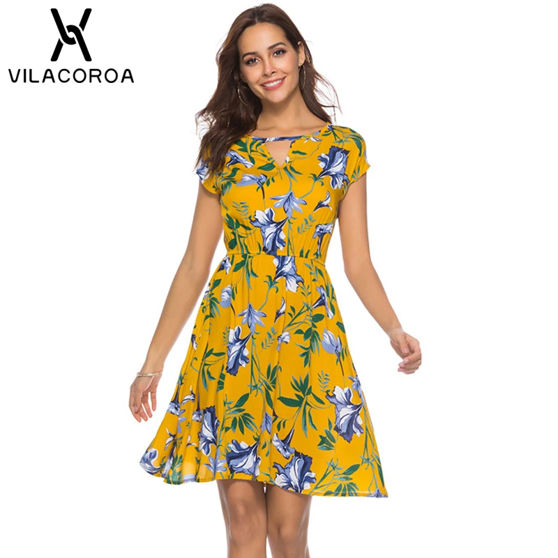 Summer Dress Print Yellow Plus Size Dress For Women Sexy V-Neck Short Sleeve Elastic Waist High Waist Mini Dress Online Sundress
Summer Dress Print Yellow Plus Size Dress For Women Sexy V-Neck Short Sleeve Elastic Waist High Waist Mini Dress Online Sundress