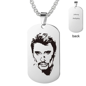 실버 도금 2면 새겨진 프랑스 로커 조니 Hallyday 사진 목걸이 펜던트 여성 남성 bijoux femme SL-049